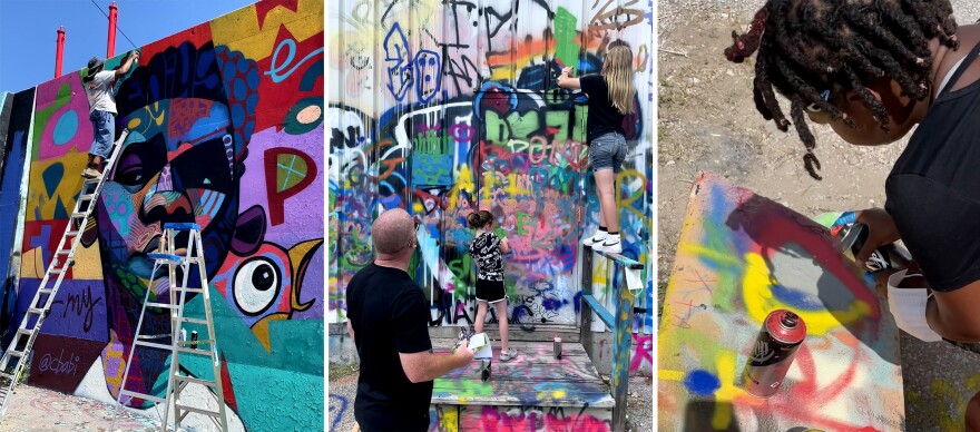 People spray painting