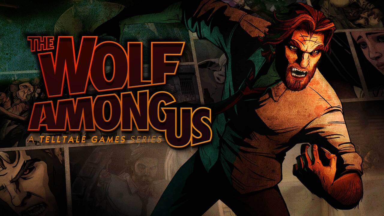 Promotional banner for the video game 'The Wolf Among Us,' developed and published by Telltale Games, based on the 'Fables' comic series.