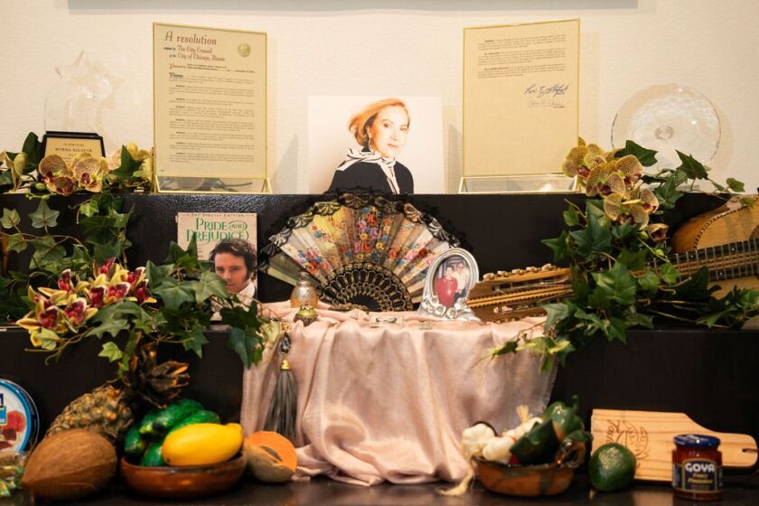 An “ofrenda” or offering for Myrna Salazar, the co-founder of the Chicago Latino Theater Alliance, is on display at the National Museum of Mexican Art in Pilsen.