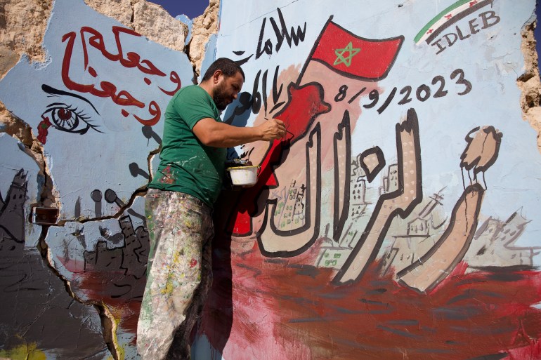 Mural in Idlib expressing solidarity with Morocco. 