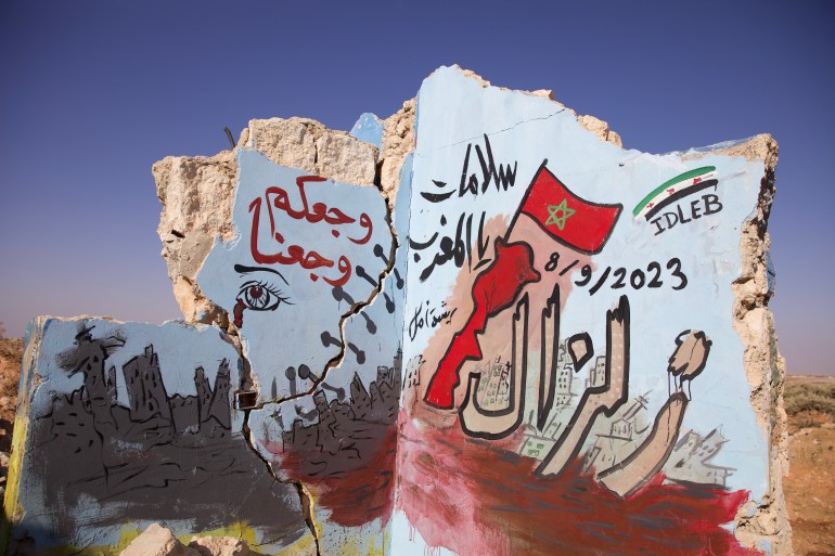 Mural in Idlib expressing solidarity with Morocco