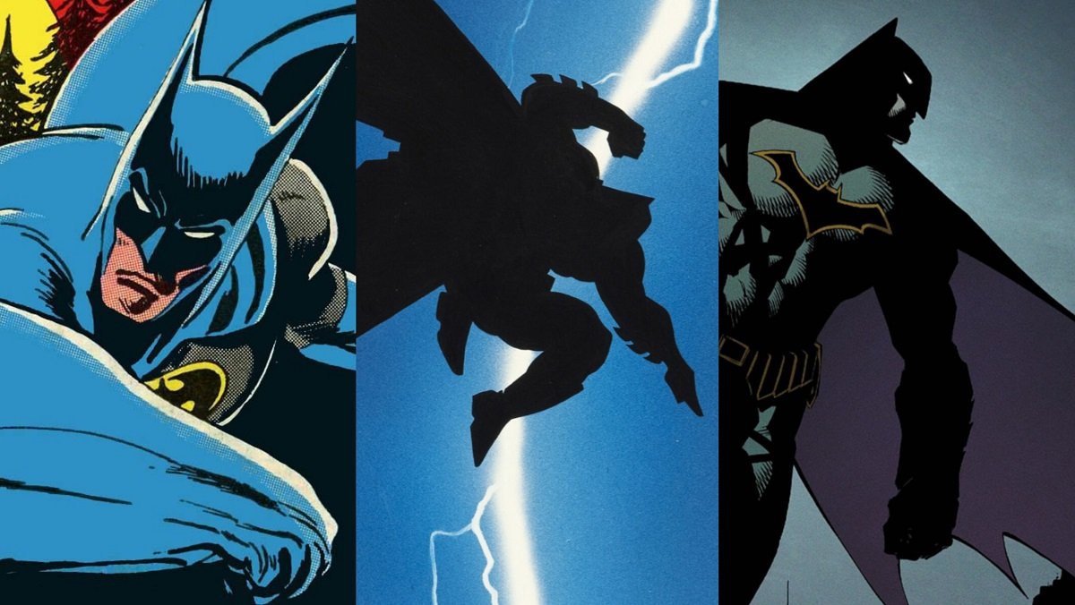 Batman, as drawn by Neal Adams, Frank Miller, and Greg Capullo.