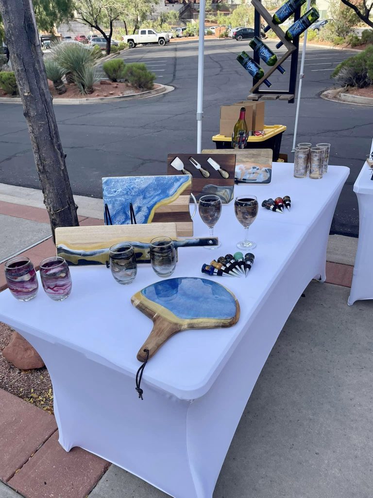 The KC's Creations booth sells wood and glass work with resin, location and date unspecified | Photo courtesy of Kent Schlientz, St. George News