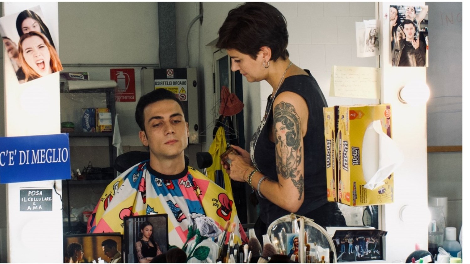 Matteo Paolillo, who plays Edoardo in 'The Sea Beyond' getting made up for a scene.