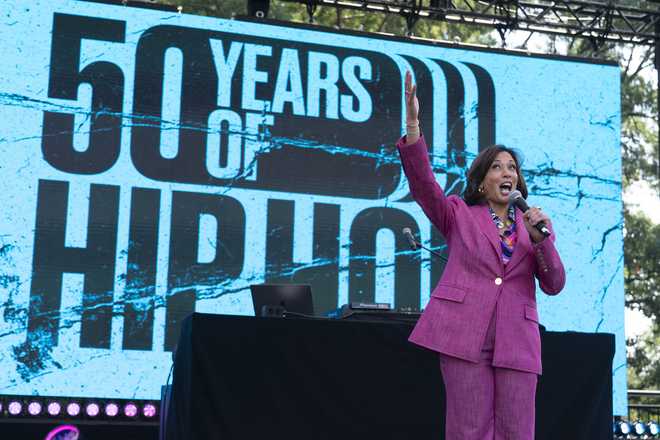 Vice President Kamala Harris speaks at a 50th anniversary celebration of hip-hop at the Vice President&apos;s residence, Saturday, Sept. 9, 2023, in Washington. (AP Photo/Manuel Balce Ceneta)