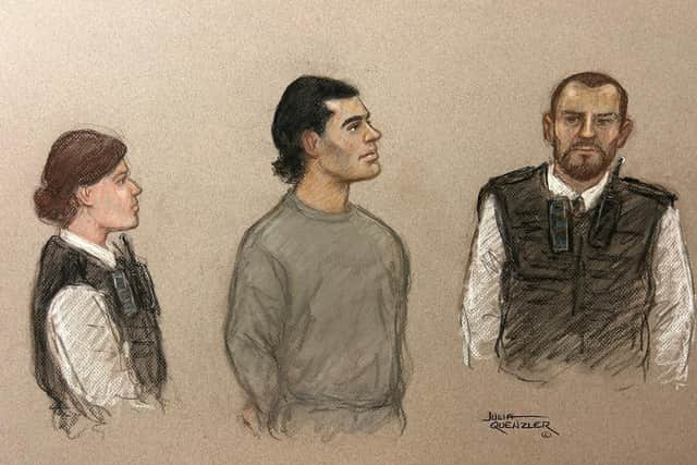 Terror suspect Daniel Khalife, depicted by a court artist, appeared at Westminster Magistrates Court on September 11 (Picture: Julia Quenzler/SWNS)