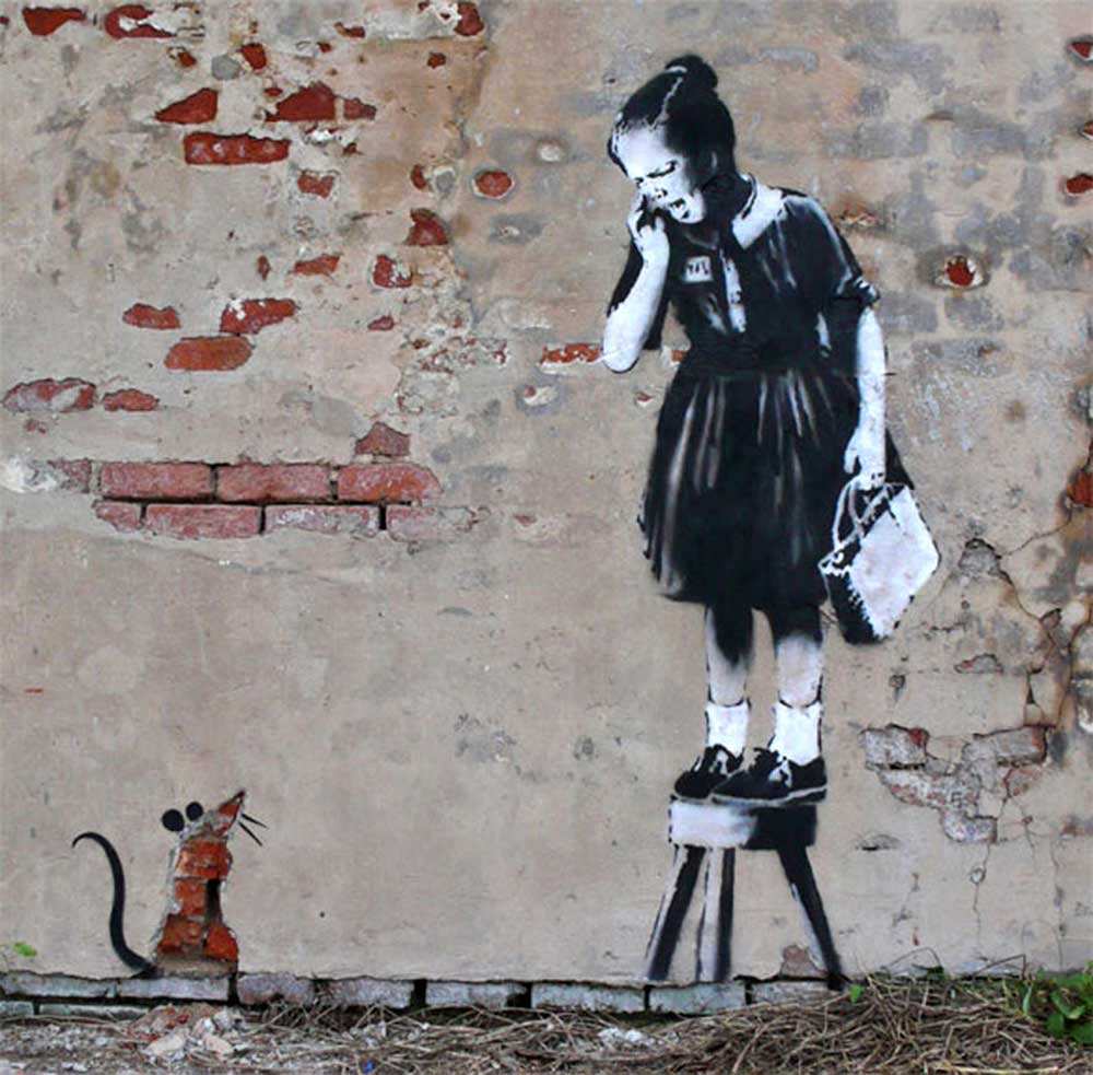 Girl and Mouse, Banksy, 2008