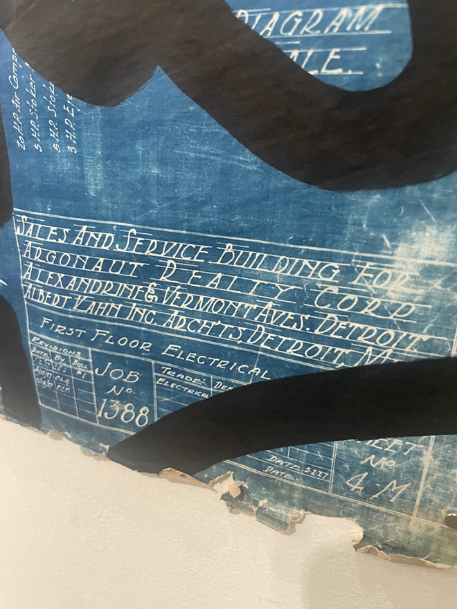 A closeup of the Albert Kahn blueprints Han used for his Modern Vandalism series. These reprints are from the ’60s but the original plans were drawn in 1927. - Randiah Camille Green