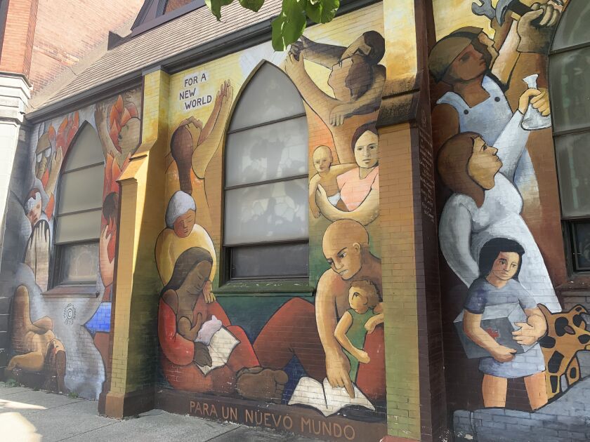 The mural titled “For a New World (Para un Mundo Nuevo).”