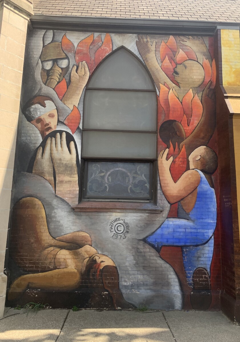 The first segment of the church mural.