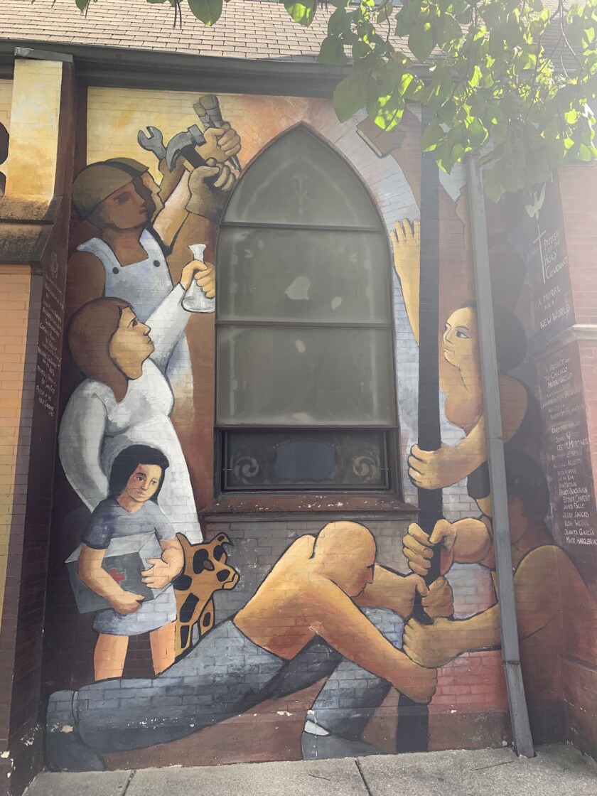 The third panel of the church mural on Diversey Parkway.