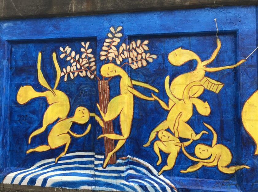 A close-up of a new mural in Oak Park by Jonathan Franklin.