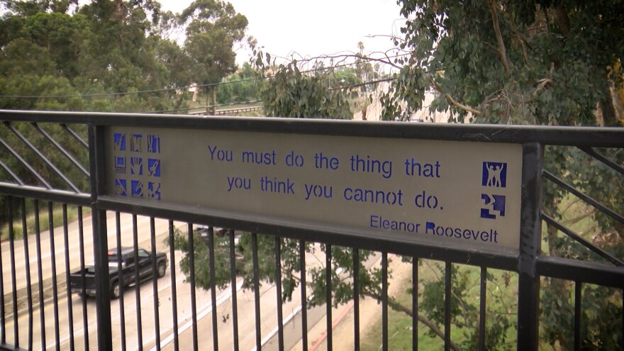 A quote from Eleanor Roosevelt on the Vermont Street Bridge in University Heights. September 15, 2023.