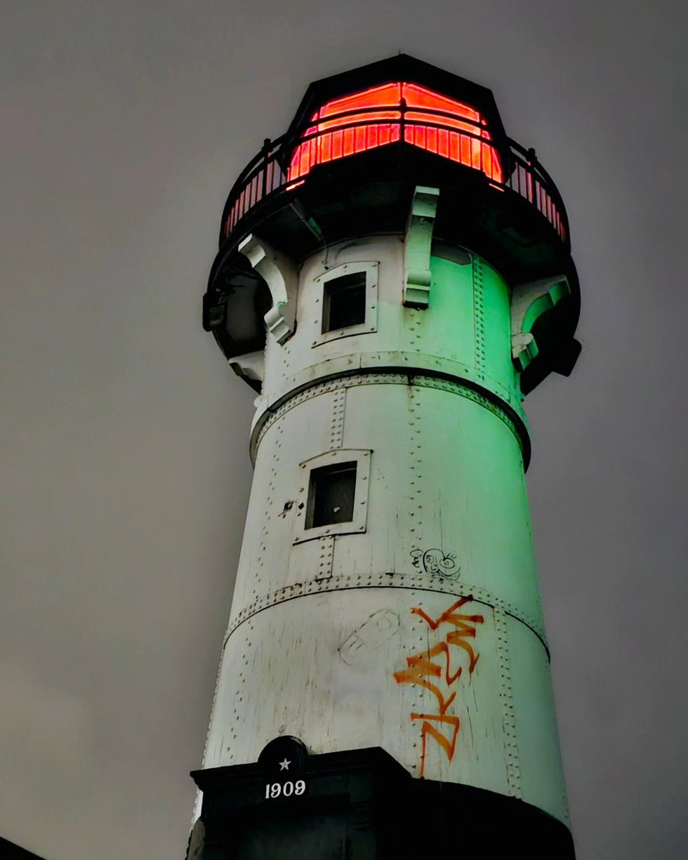 The Northern Pier Lighthouse was vandalized during the summer with orange and black spray paint.