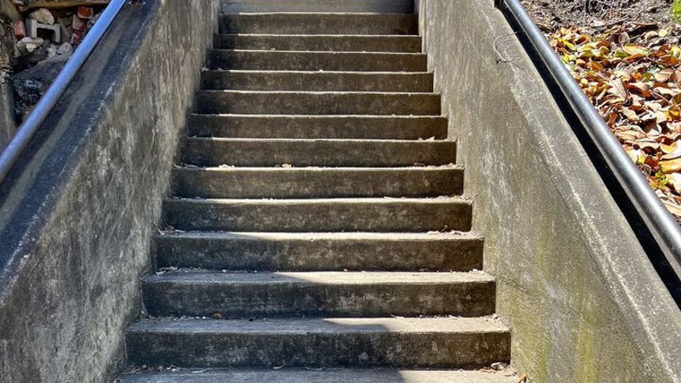 The boring stairs at East Bridge Street in Wetumpka before a little mosaic magic was applied.