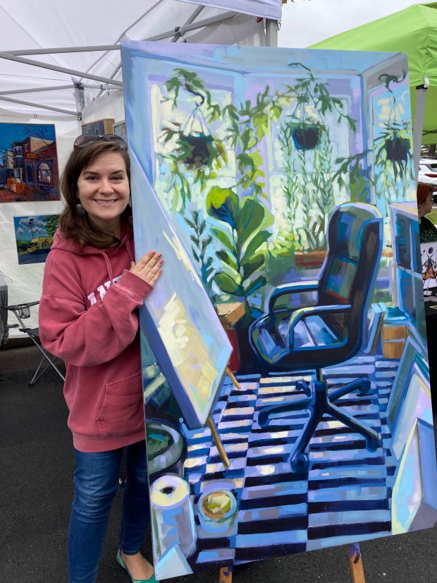 Paula Nelson displays her oil paintings. (John Worthington - MediaNews...