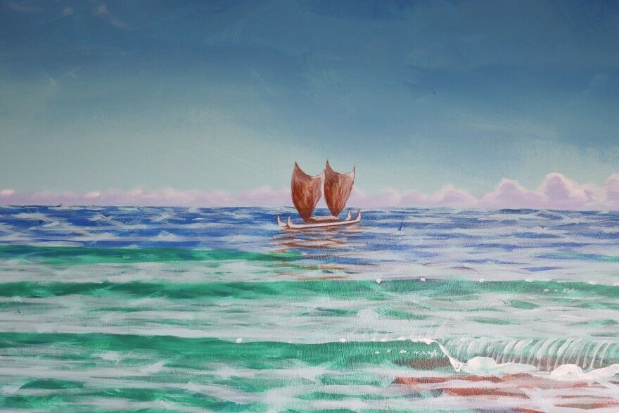Muralists feature Hōkūleʻa, the Polynesian voyaging canoe, in their most recent painting.