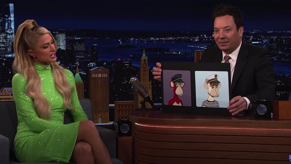 Jimmel Kimmel and Paris Hilton show off Bored Ape nfts