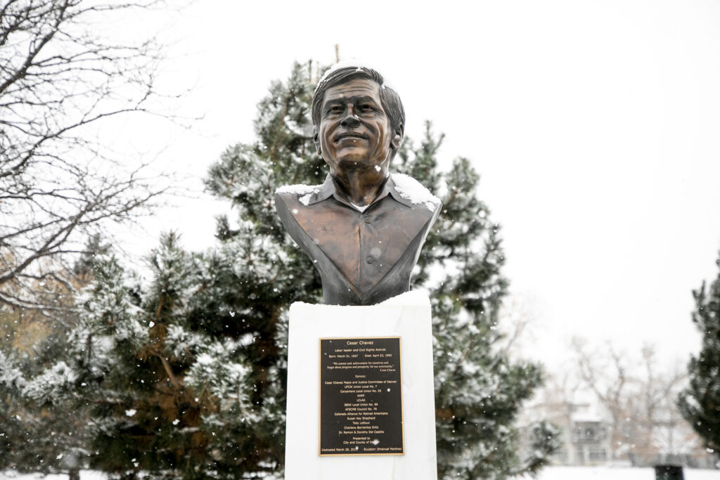 A statue of César Chávez at Berkeley's César Chávez Park. Nov. 25, 2023.
