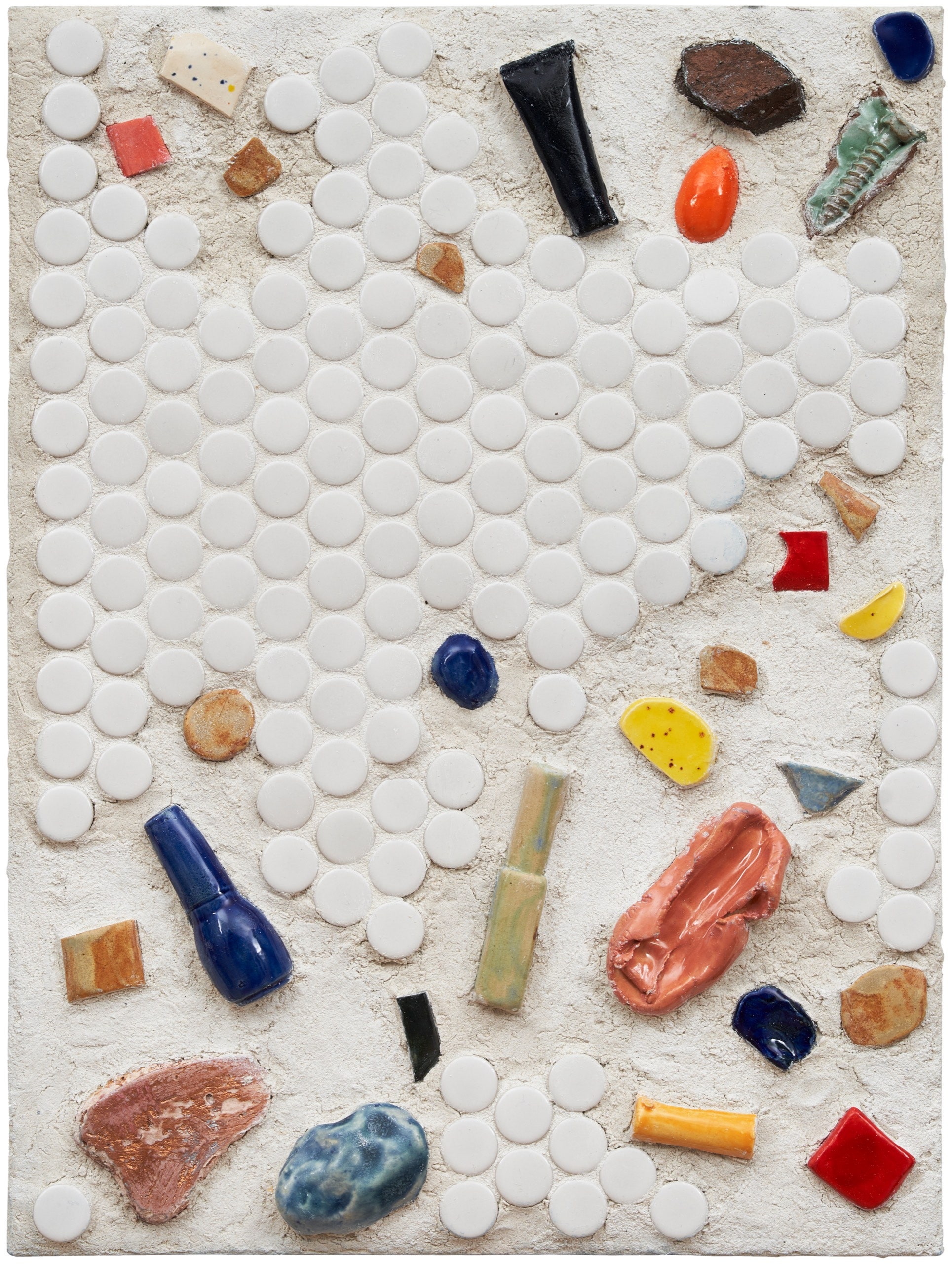 A panel of glazed ceramic tile grout pigment and resin is the artwork of artist Ilana HarrisBabou
