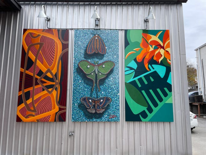 A mural by artists John Fennell, Tootie Burns, Shannon Webster and Laura Labieniec Pintel hangs outside Orr Street Studios as part of the North Village Art Walk.