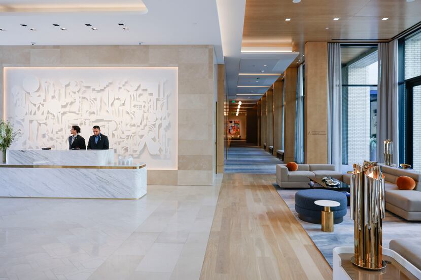 The front lobby of the 200-room Crescent Hotel in Fort Worth.