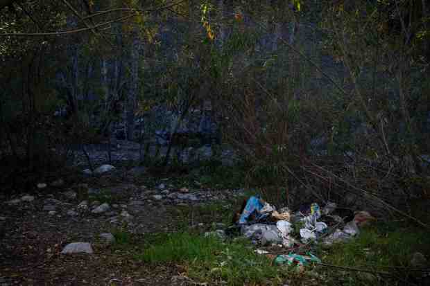 A pile of trash left behind along the San Gabriel...
