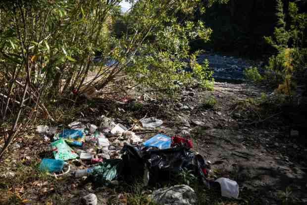A pile of trash left behind along the San Gabriel...