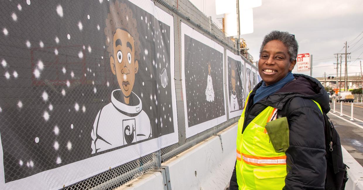Nancy-Cato-SFPUC-mural-on-Evans-at-Sewage-Treatment-Plant-Jamaris-Journey, Nancy Cato helps us see ourselves through art, Culture Currents Featured Local News & Views News & Views Nancy-Cato-SFPUC-mural-on-Evans-at-Sewage-Treatment-Plant-Jamaris-Journey, Nancy Cato helps us see ourselves through art, Culture Currents Featured Local News & Views News & Views