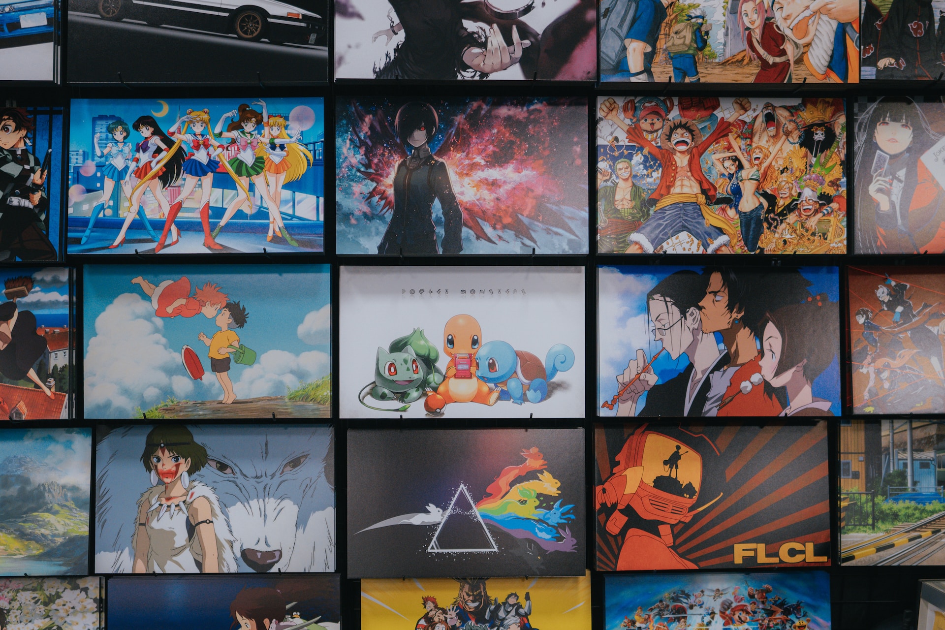 A wall of anime posters A wall of anime posters.