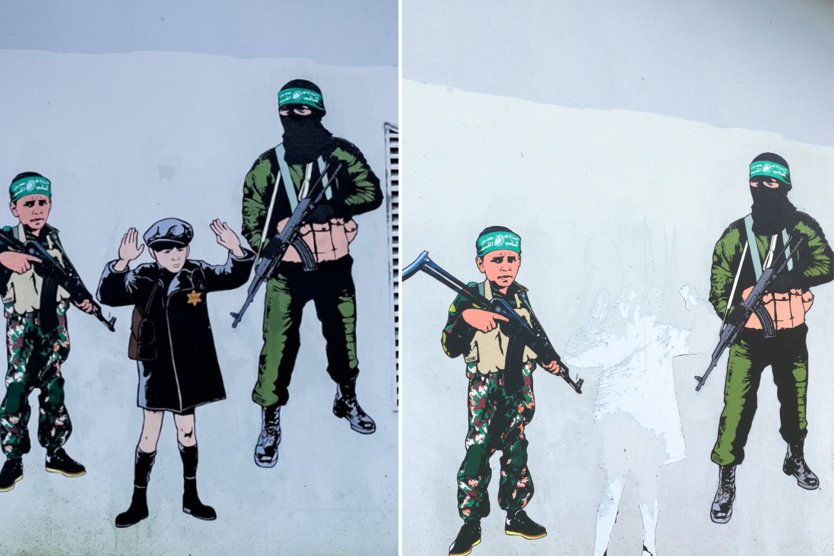 warsaw ghetto boy mural vandalized
