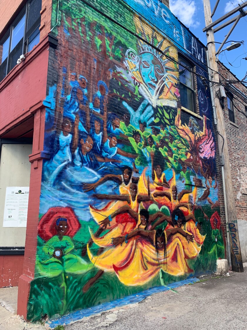 A West Side mural by artist B’Rael Thunder, among the public artwork discovered just by driving around.