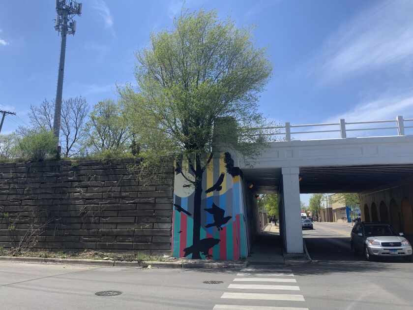 This Southwest Side mural that blends an image of a tree with a real-life tree was among the paintings that we learned about from a tip.