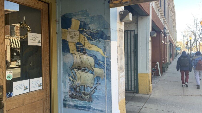 A painting of the Vasa outside the Swedish restaurant SVEA at 5236 N. Clark St. in Andersonville, the once-heavily Swedish neighborhood.