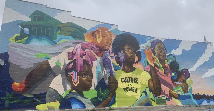 The “Culture is Power” mural at 79th Street and East End Avenue that Max Sansing painted in 2018 and recently restored.