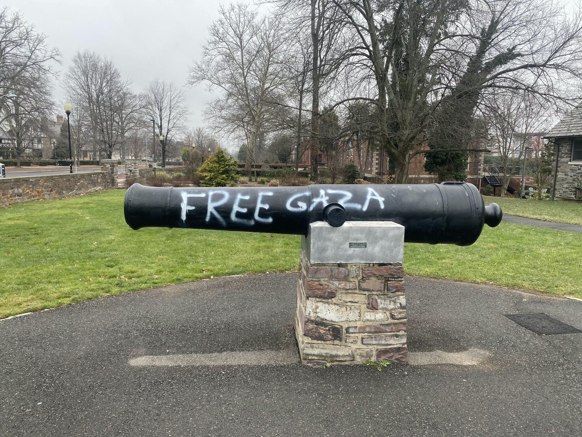 A cannon with the words