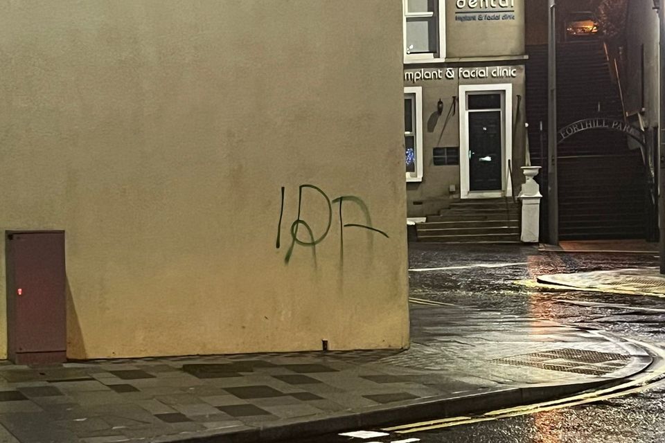 IRA graffiti scrawled on Clinton Centre in November.