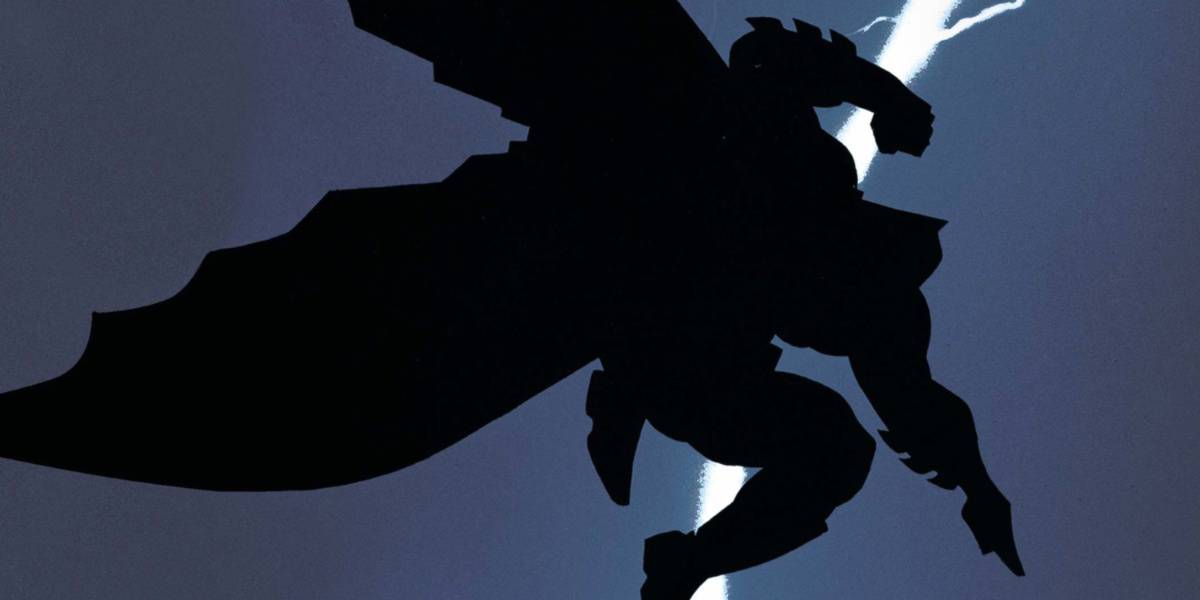 A Batman silhouette in front of a lightning bolt