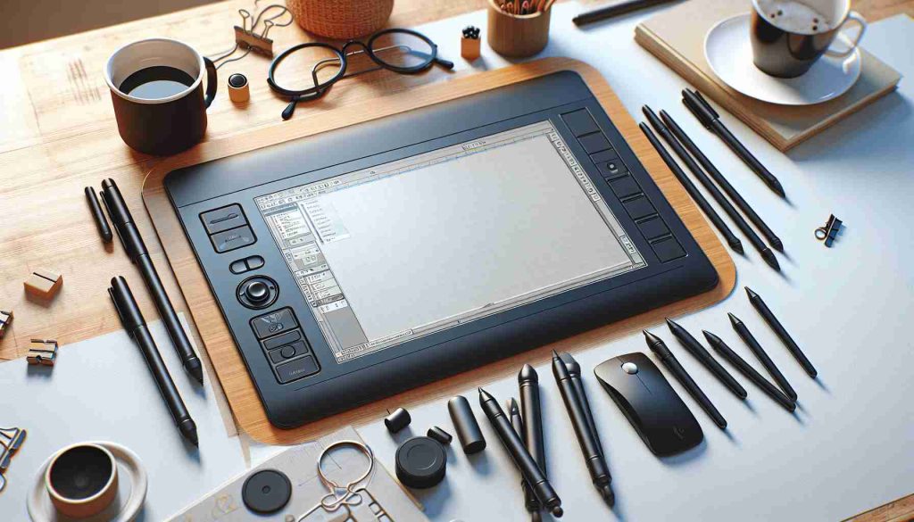 Generate a realistically detailed high definition image of a digital drawing tablet suitable for beginners. The tablet should come with a screen and be accompanied by other beginner-friendly features such as a stylus with different nib types, customizable shortcut buttons, and simple software interfaces. The setting can be a clean, well-lit workspace providing an inviting and conducive environment for beginners.