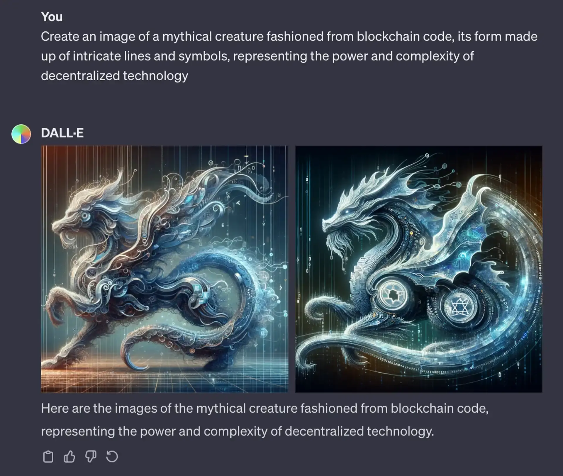 A mythical creature fashioned from blockchain code Credit: DALL-E