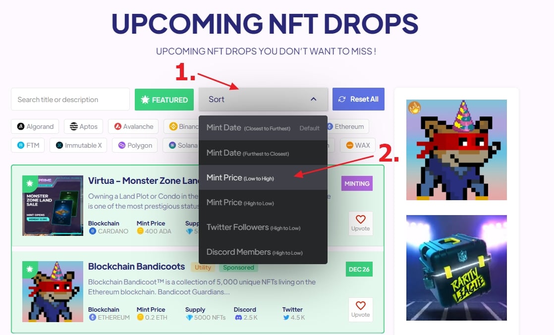 upcoming free NFT drops on NFT Drops Calendar