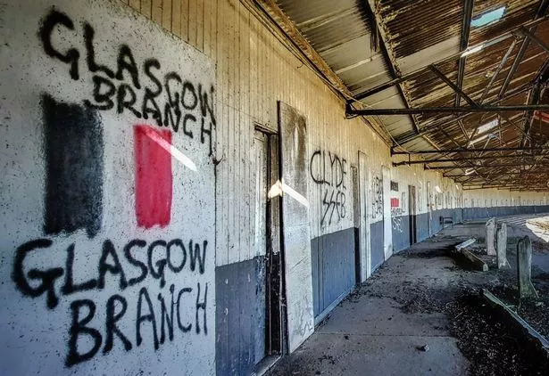 The stands at Shawfield are covered in graffiti
