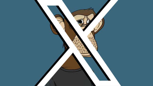 A bored ape crossed out by the Twitter X.