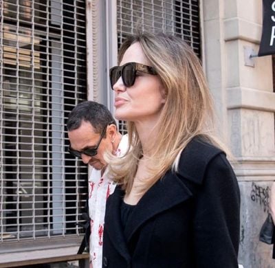 Angelina Jolie and Al Diaz on their way to lunch on Great Jones Street.
