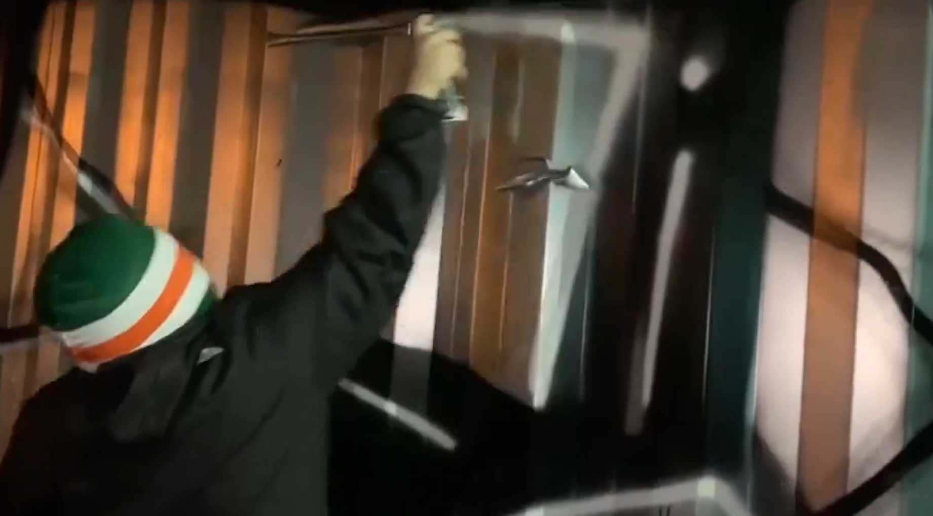 One supporter filmed spraying a train