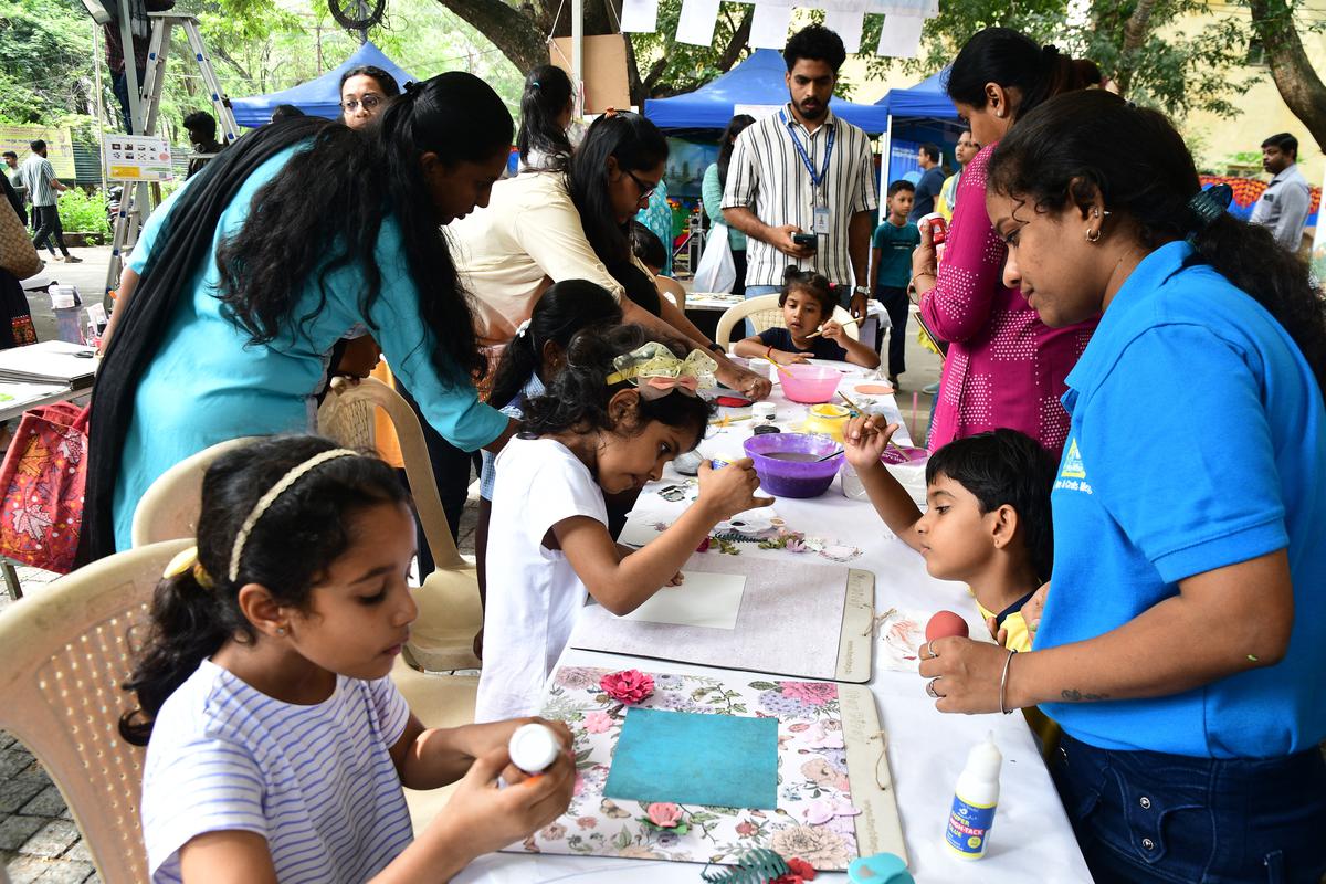 Participants at the workshop held as part of  ‘Art Street’ on Saturday.