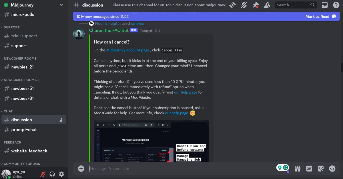A screen of the Midjourney community via Discord.