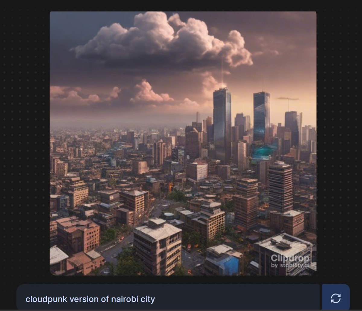 Stable Diffusion’s representation of a cloudpunk Nairobi.