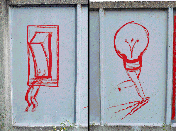 A gif of panels from a mural depicting various stages of completion.