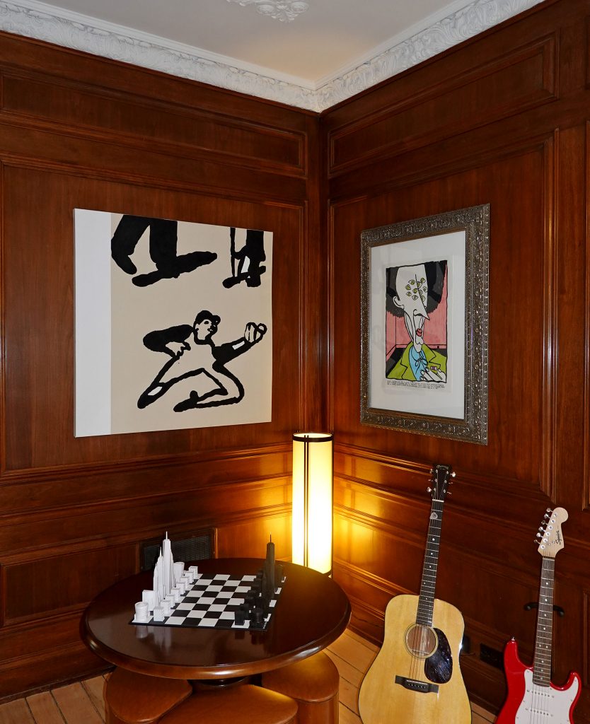 An untitled work by James Ulmer (left) and the fictional book author Kilgore Trout envisioned by novelist Kurt Vonnegut. 